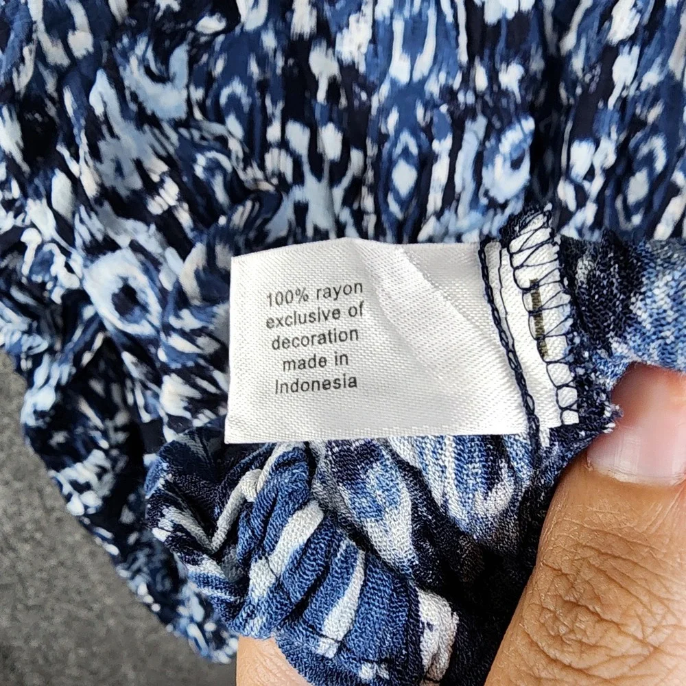 Lane Bryant Blouse Women Size 26/28 Blue Ikat Lace Accent Balloon Sleeve NWT